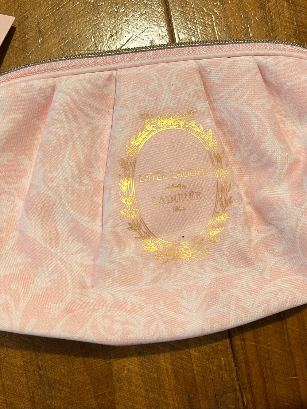 Estee Lauder Pink Floral Print Cosmetic Pouch with Gold Logo